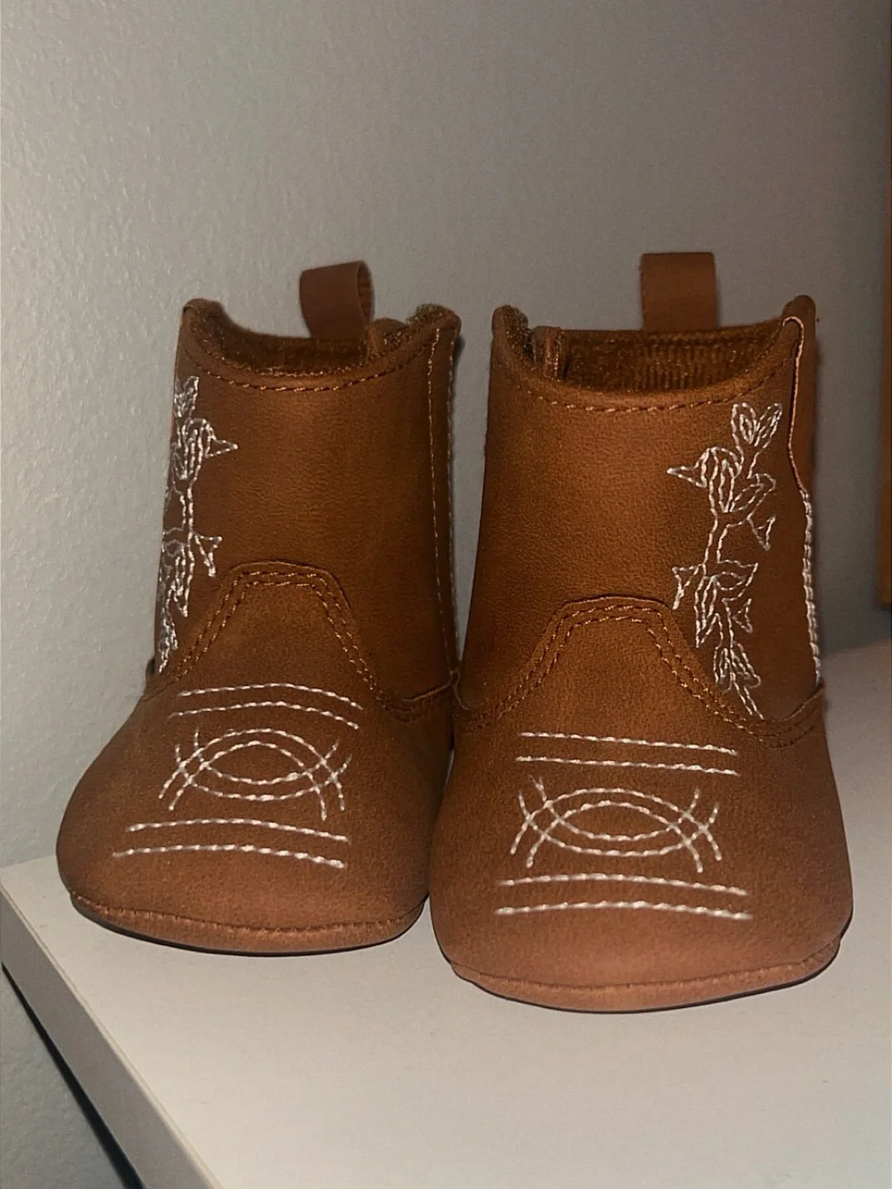 Kids Brown Western Booties with Embroidered Detail